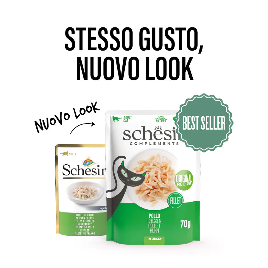 Filetti di pollo in gelatina Schesir 70 g per gatti adulti alimento complementare Filetti di pollo in gelatina Schesir 70 g per gatti adulti alimento complementare